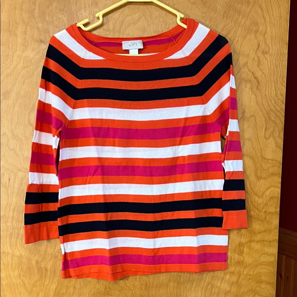 LOFT Striped Orange and Pink Top